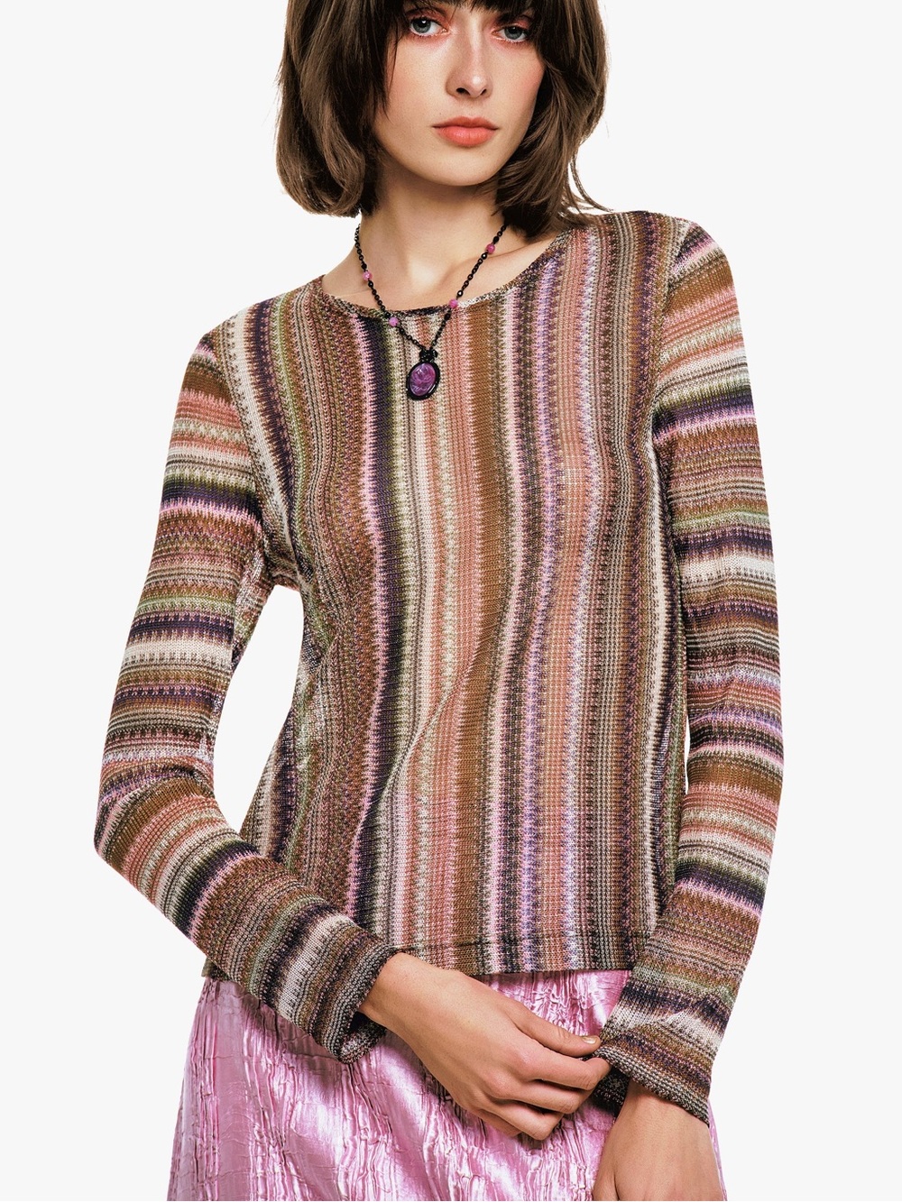 Anna Sui Wavy Chevron Knit Long Sleeve Top Size S